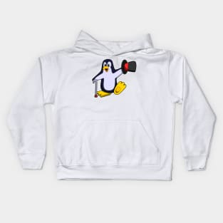 Penguin as Gentleman with Hat & Walking stick Kids Hoodie